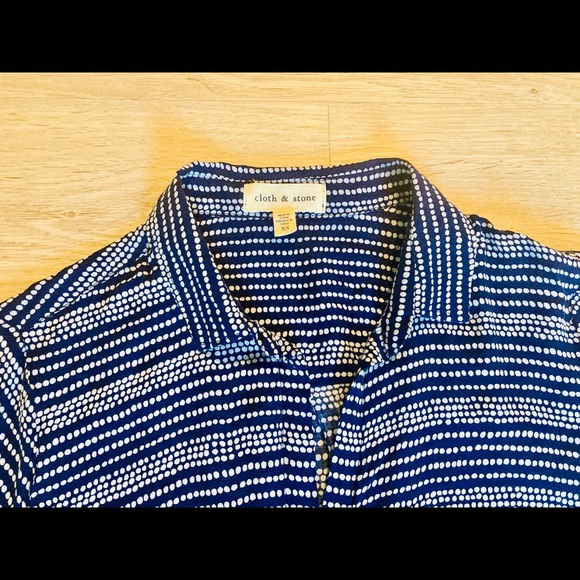 Navy and White Spotted Button Down Blouse - Picture 9 of 14